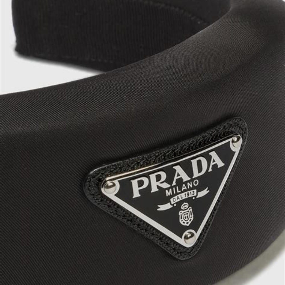 Prada Black Padded Headband with Triangle Logo - Picture 6 of 16